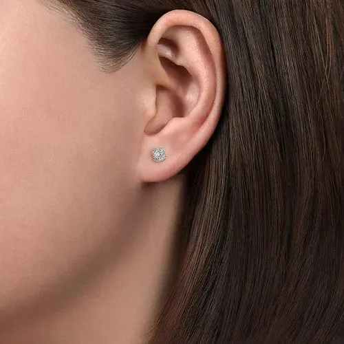 14K White Gold Cushion Halo Round Diamond Stud Earrings GABRIEL CO Earrings