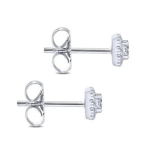 14K White Gold Cushion Halo Round Diamond Stud Earrings GABRIEL CO Earrings