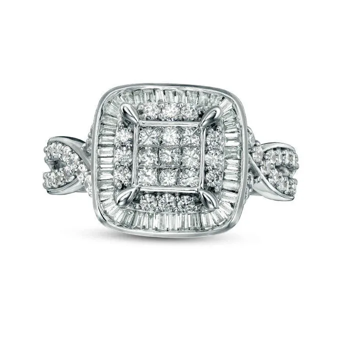 10 CT TW PrincessCut Composite Natural Diamond Double Frame Twist Engagement Ring in Solid 10K White Gold Goldia Rings 10 CT TW PrincessCut Composite Natural Diamond Double Frame Twist Engagement Ring in Solid 10K White Gold Goldia Rings