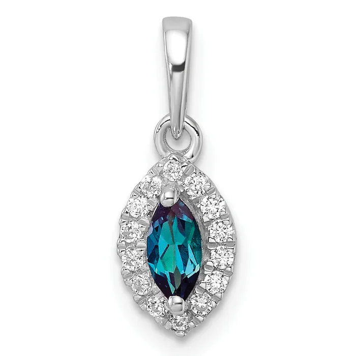 14k White Gold 110 Ct Lab Grown Diamond VSSI G and Lab Created Alexandrite June Birthstone Pendant Goldia Necklaces