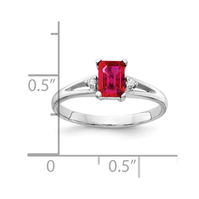 14k White Gold 6x4mm Emerald Cut Ruby A Real Diamond ring Goldia Rings