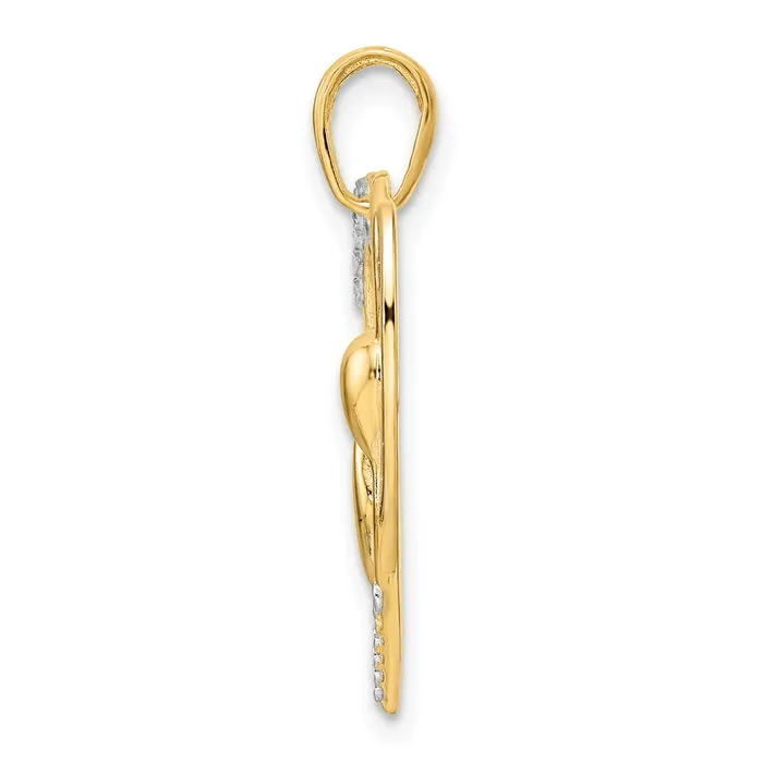 14k Yellow Rhodium Gold and White Rhodium Diamondcut Cat Stretching in Heart Pendant Goldia Necklaces