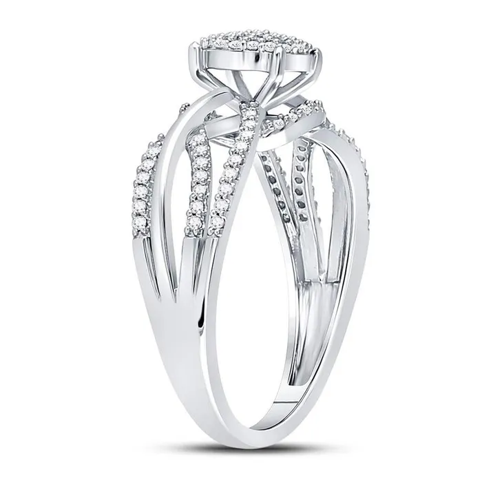 gndatlanta Rings 14kt White Gold Round Diamond Woven Strand Cluster Ring 13 Cttw
