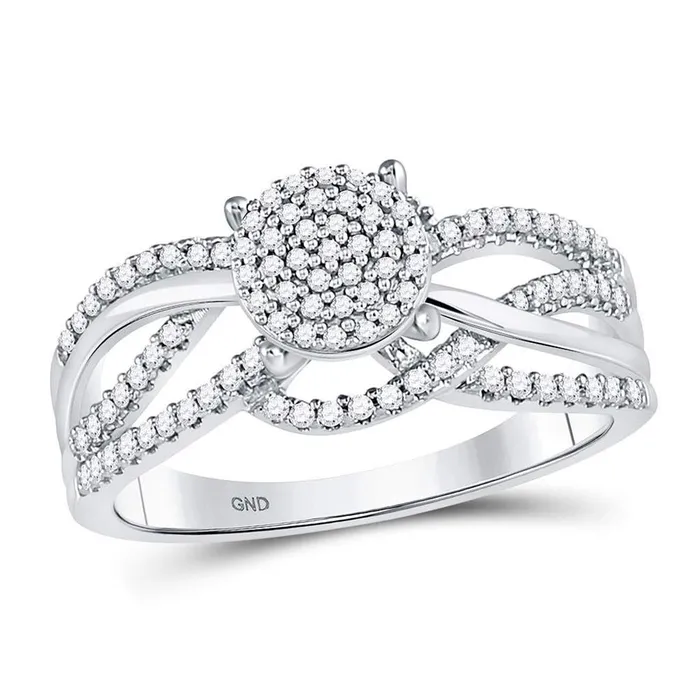 gndatlanta Rings 14kt White Gold Round Diamond Woven Strand Cluster Ring 13 Cttw