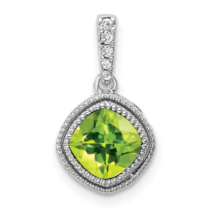 Goldia Necklaces 14k White Gold Cushion Peridot and Real Diamond Pendant
