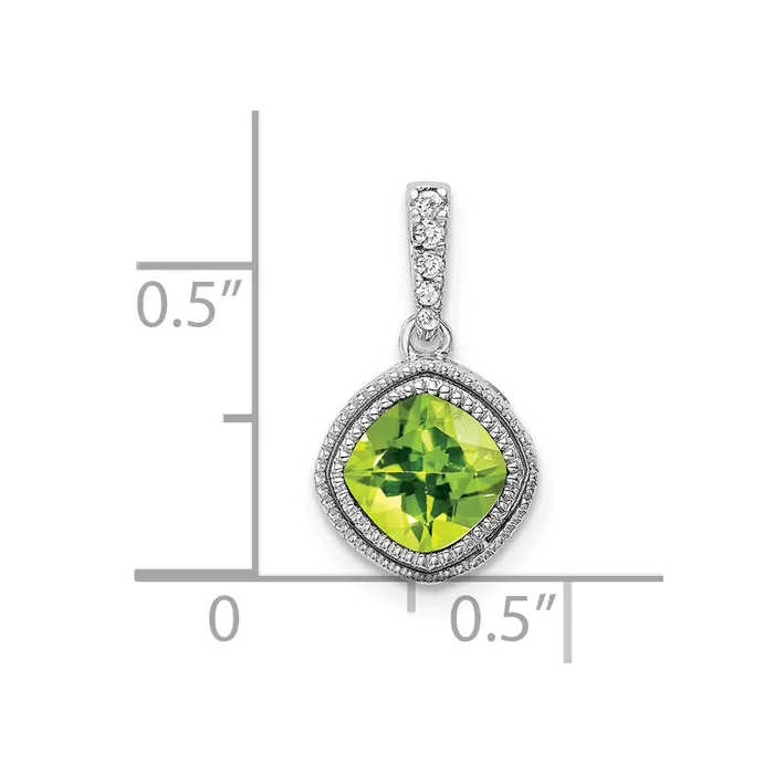 Goldia Necklaces 14k White Gold Cushion Peridot and Real Diamond Pendant