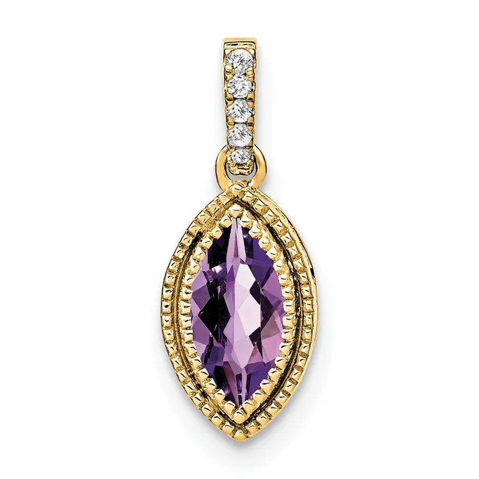 Goldia Necklaces 14K Yellow Gold Marquise Amethyst and Real Diamond Pendant