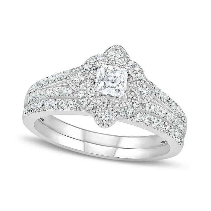 Goldia Rings 075 CT TW PrincessCut Natural Diamond Tilted Frame Antique VintageStyle Bridal Engagement Ring Set in Solid 10K White Gold Goldia Rings 075 CT TW PrincessCut Natural Diamond Tilted Frame Antique VintageStyle Bridal Engagement Ring Set in Solid 10K White Gold