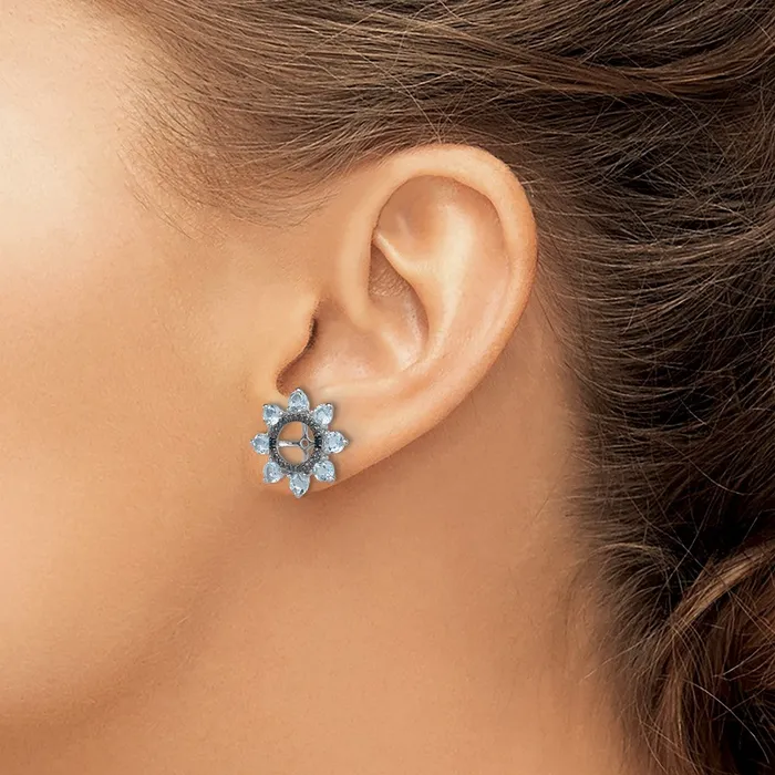 Goldia Sterling Silver Rhodium Aquamarine u0026 Black Sapphire Earring Jacket Earrings