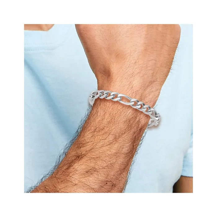 MDS Bracelets Solid 14K White Gold 8 inch 9mm Hand Polished Figaro Link with Box Catch Clasp Bracelet