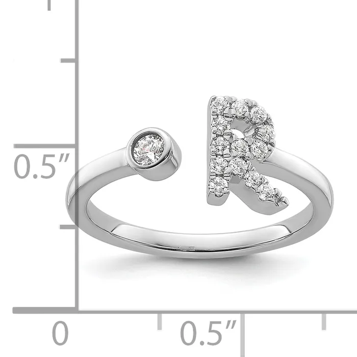 Rings 14k White Gold 15 Ct Lab Grown Diamond VSSI G Initial R Adjustable Ring Goldia
