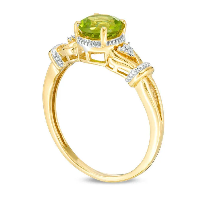 Rings 60mm Peridot and Natural Diamond Accent TriSides Collar Antique VintageStyle Ring in Sterling Silver with Solid 14K Gold Plate Goldia