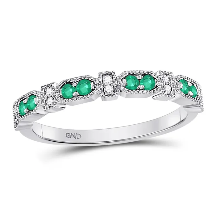 Rings gndatlanta 14kt White Gold Round Emerald Diamond Stackable Band Ring 14 Cttw