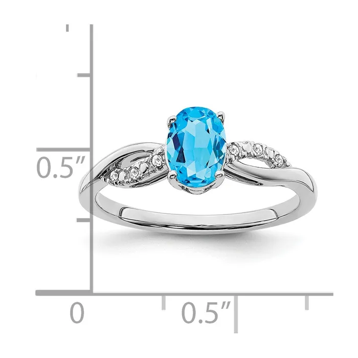 Rings Goldia Solid 14k White Gold Oval Simulated Blue Topaz and CZ Ring