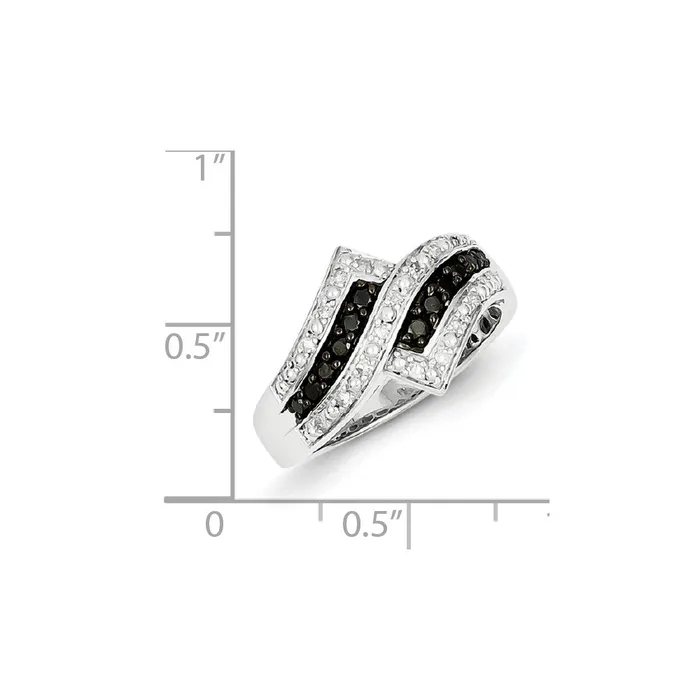Rings Sterling Silver Black Diamond Fancy Two Lined Ring Goldia