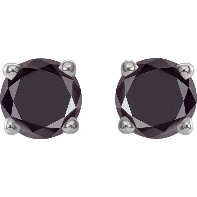 14K White Gold 13 CTW Natural Black Diamond Stud Earring with Friction Post TreasureFineJewelers Earrings
