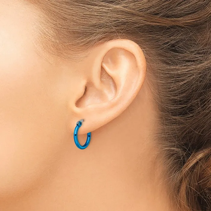 Earrings TreasureFineJewelers Stainless Steel Polished Blue IPplated 155mm Diameter Hoop Earrings