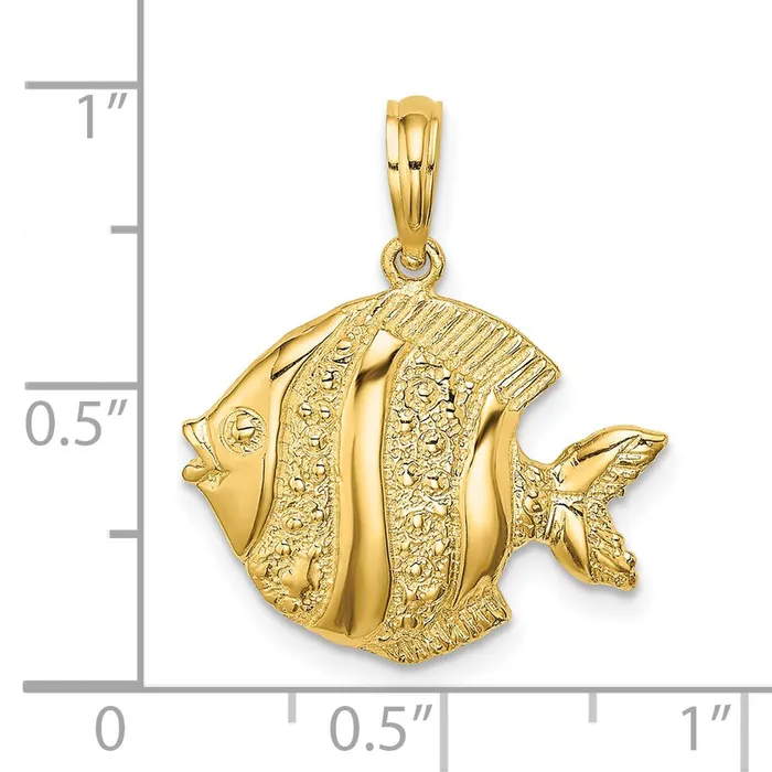 TreasureFineJewelers 14K Polished Engraved FISH Charm Charm Necklaces
