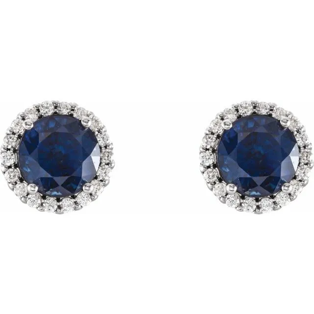 TreasureFineJewelers Earrings 14K White Gold 35 mm Natural Blue Sapphire 110 CTW Natural Diamond Earrings
