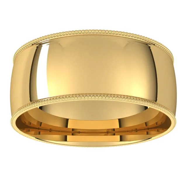 TreasureFineJewelers Rings 14K Yellow Gold 8 mm Milgrain Half Round Comfort Fit Light Wedding Band