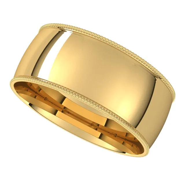 TreasureFineJewelers Rings 14K Yellow Gold 8 mm Milgrain Half Round Comfort Fit Light Wedding Band