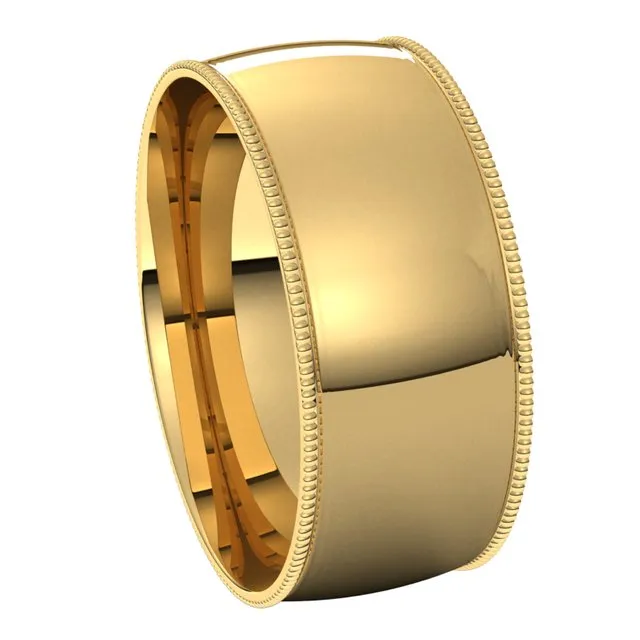 TreasureFineJewelers Rings 14K Yellow Gold 8 mm Milgrain Half Round Comfort Fit Light Wedding Band