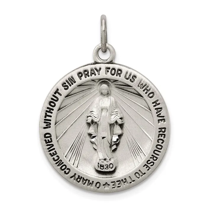 TreasureFineJewelers Rings Sterling Silver Antiqued Miraculous Medal
