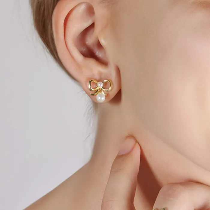 Trendolla Jewelry Earrings Coquette Charm Dainty Pearl Ring Bracelet Necklace Delicate Stud Earrings Set designed by Katie