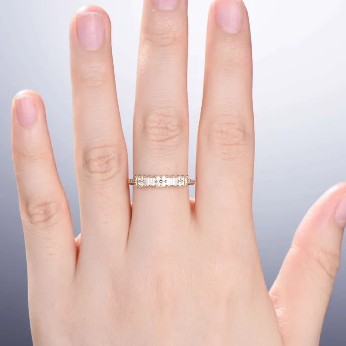 Baguette cut moissanite wedding ring Unique Half Eternity Moissanite Stacking matching ring Bridal ringYellow gold Anniversary band ring PENFINE Rings Baguette cut moissanite wedding ring Unique Half Eternity Moissanite Stacking matching ring Bridal ringYellow gold Anniversary band ring PENFINE Rings