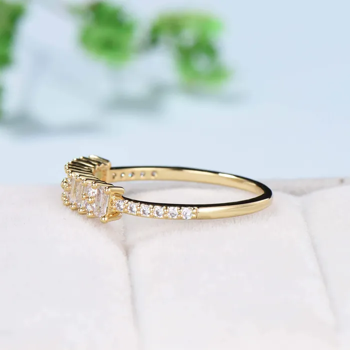 Baguette cut moissanite wedding ring Unique Half Eternity Moissanite Stacking matching ring Bridal ringYellow gold Anniversary band ring PENFINE Rings Baguette cut moissanite wedding ring Unique Half Eternity Moissanite Stacking matching ring Bridal ringYellow gold Anniversary band ring PENFINE Rings