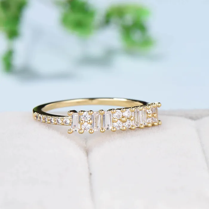 Baguette cut moissanite wedding ring Unique Half Eternity Moissanite Stacking matching ring Bridal ringYellow gold Anniversary band ring PENFINE Rings Baguette cut moissanite wedding ring Unique Half Eternity Moissanite Stacking matching ring Bridal ringYellow gold Anniversary band ring PENFINE Rings