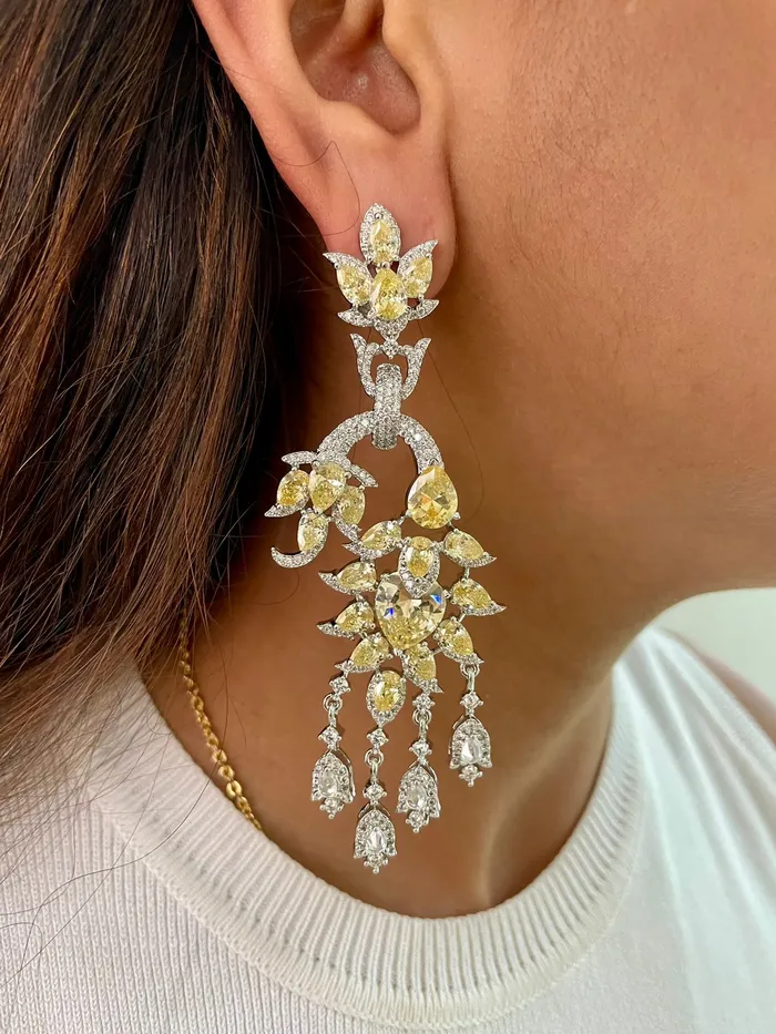 PRERTO ECOMMERCE PRIVATE LIMITED Necklaces Citrine Dimonte Statement 4 Layer Necklace Set Necklace Earrings