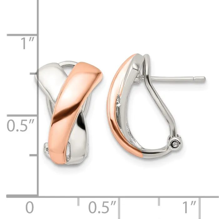 Sterling Silver Rosetone Polished X Omega Back EarringsWBCQE15941 WB Choice Jewelry Earrings