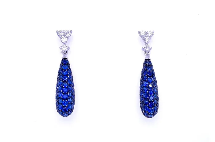 Albert Hern Earrings Earrings 18kt Gold Long Tear Blue Sapphires Diamonds