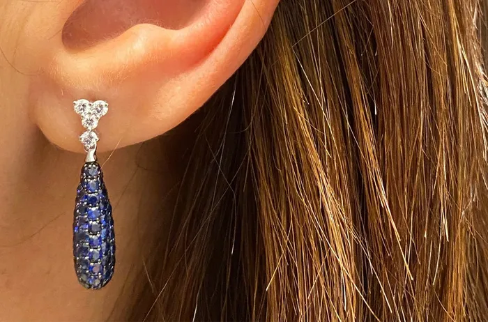 Albert Hern Earrings Earrings 18kt Gold Long Tear Blue Sapphires Diamonds