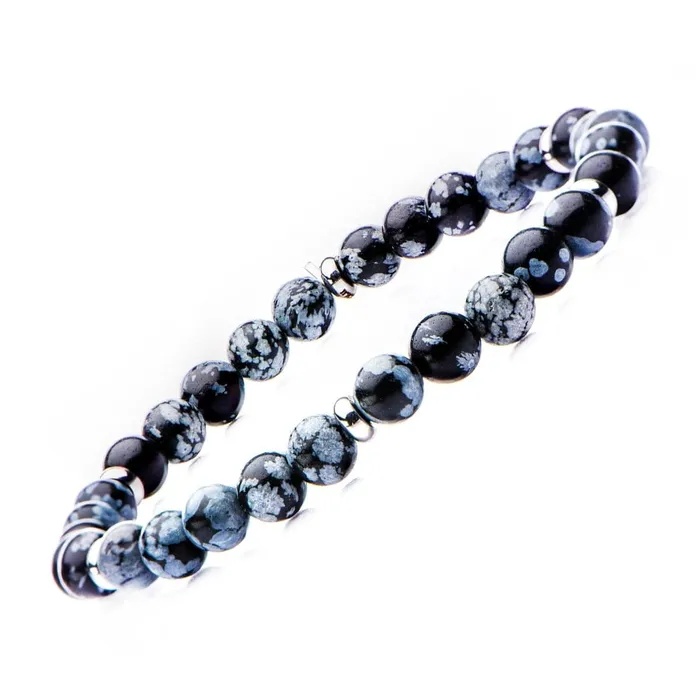Bracelets INOX JEWELRY Silver Tone Stainless Steel with Blue Snowflake Stone 6mm Bead Stackable Bracelet
