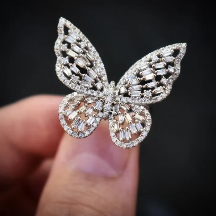 Diamond Butterfly Ring 18K White Gold Insect Ring AlbrechtJewellery Rings
