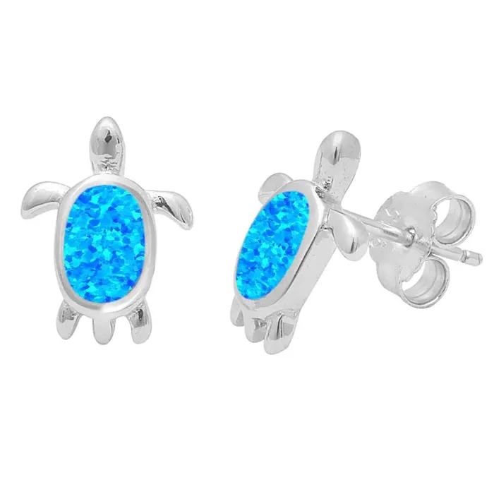Earrings Larimar or Blue Created Opal Turtle Post Earrings Sterling Silver Sonara