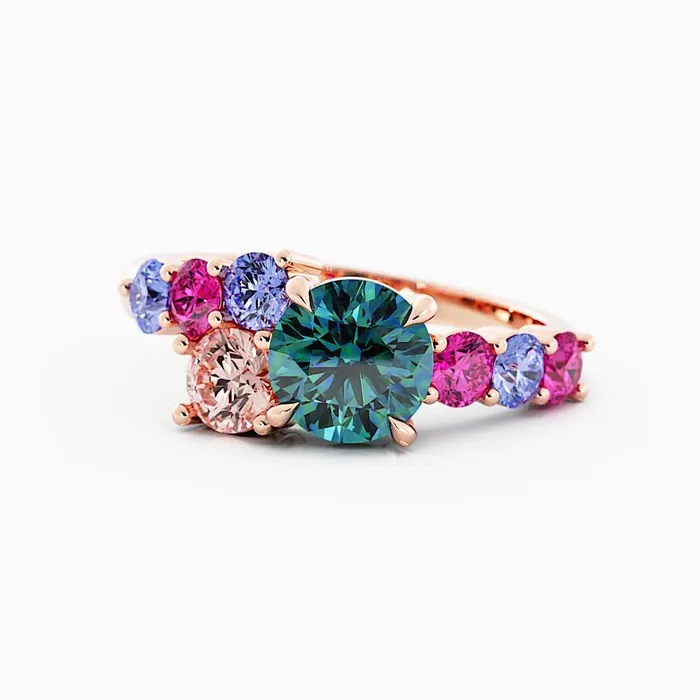 Frida Teal Sapphire Cluster Engagement Ring 14K Rose Gold AlbrechtJewellery Rings Frida Teal Sapphire Cluster Engagement Ring 14K Rose Gold AlbrechtJewellery Rings