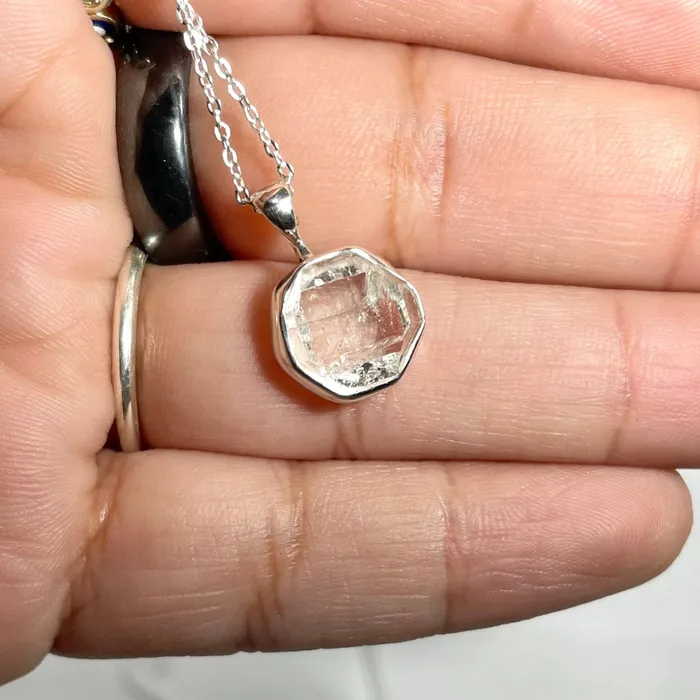 Natural Creations Raw Sterling Silver Crystal Pendant aka Rough Stone with Chain J814 Necklaces