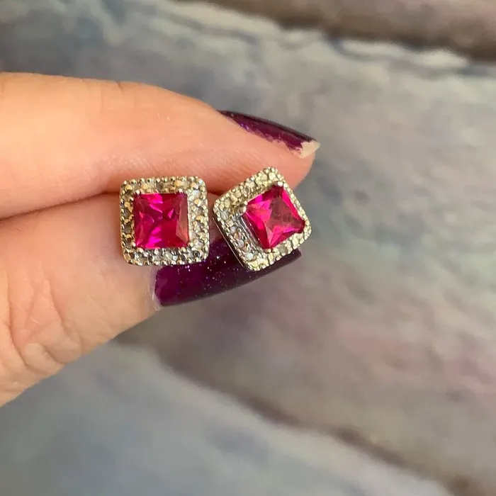Pink Sapphire Diamond Halo Earrings 10k Gold Vintage Love Vintage Paris Earrings