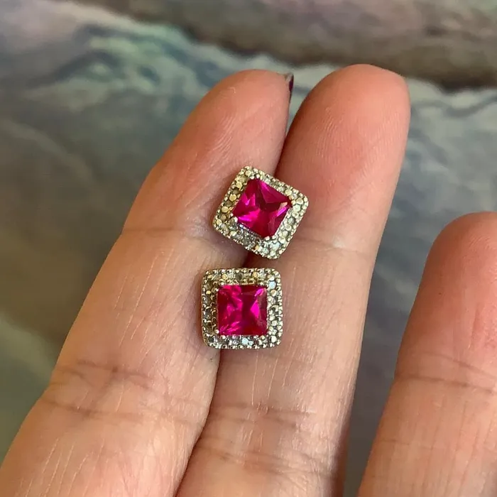 Pink Sapphire Diamond Halo Earrings 10k Gold Vintage Love Vintage Paris Earrings