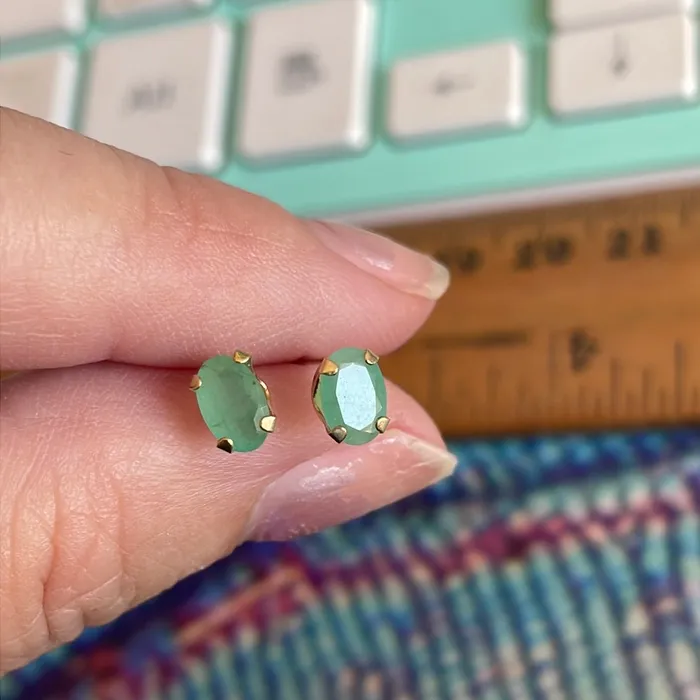 Vintage Paris Jewelry Earrings Emerald Stud Earrings 14k Gold Vintage