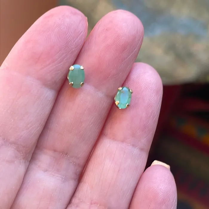 Vintage Paris Jewelry Earrings Emerald Stud Earrings 14k Gold Vintage