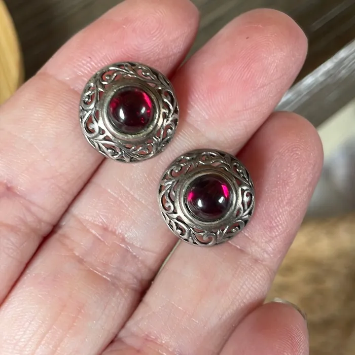 Vintage Paris Jewelry Earrings Garnet Filigree Earrings Sterling Silver Vintage Vintage Paris Jewelry Earrings Garnet Filigree Earrings Sterling Silver Vintage
