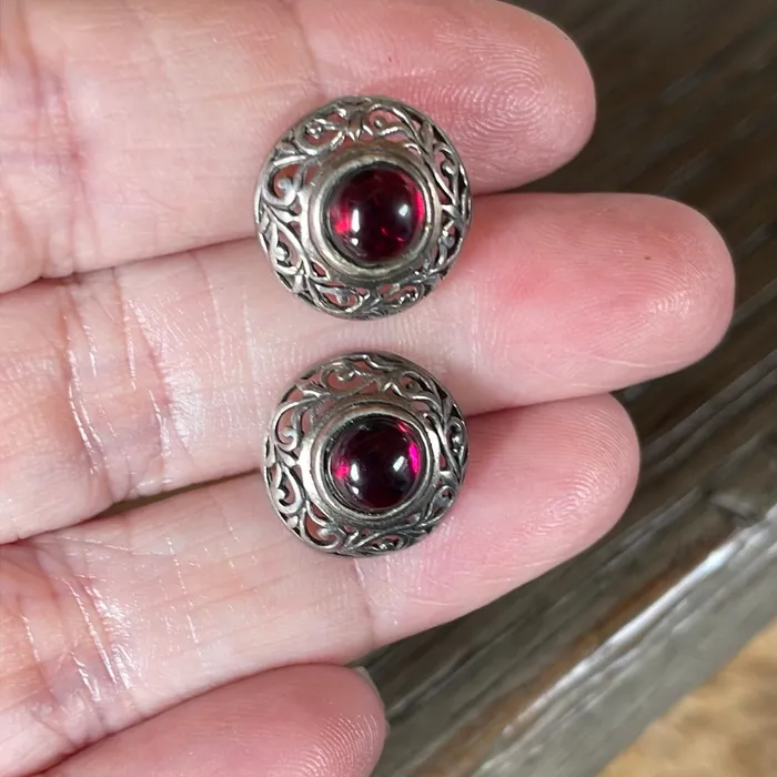 Vintage Paris Jewelry Earrings Garnet Filigree Earrings Sterling Silver Vintage Vintage Paris Jewelry Earrings Garnet Filigree Earrings Sterling Silver Vintage