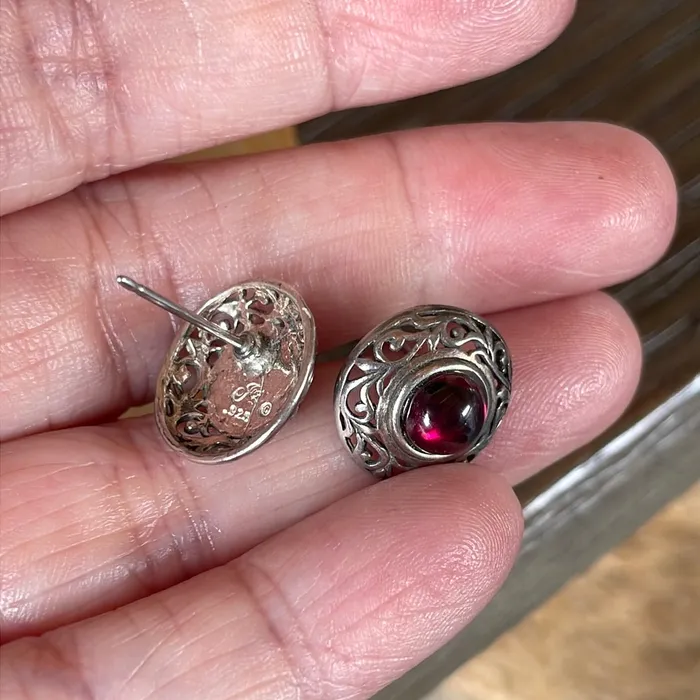 Vintage Paris Jewelry Earrings Garnet Filigree Earrings Sterling Silver Vintage Vintage Paris Jewelry Earrings Garnet Filigree Earrings Sterling Silver Vintage