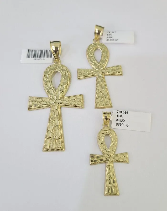 10k Jesus Ankh Cross Charm Pendant Egyptian Yellow Gold Men Women 3 25 2 Gold and Diamond Necklaces