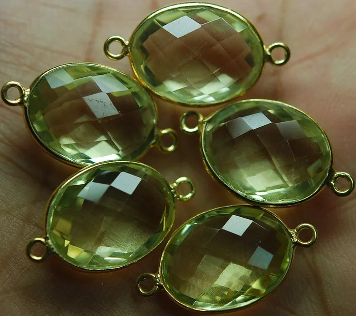 925 Silver Vermeil Lemon Quartz Faceted Pendant Connector 1Piece Of 22mm Beads Supplies USA Necklaces