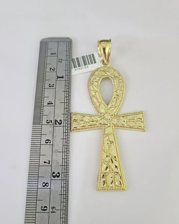 Gold and Diamond 10K Franco Chain Jesus Ankh Cross Pendant Charm Necklace 2028 4mm Gold Yellow Necklaces